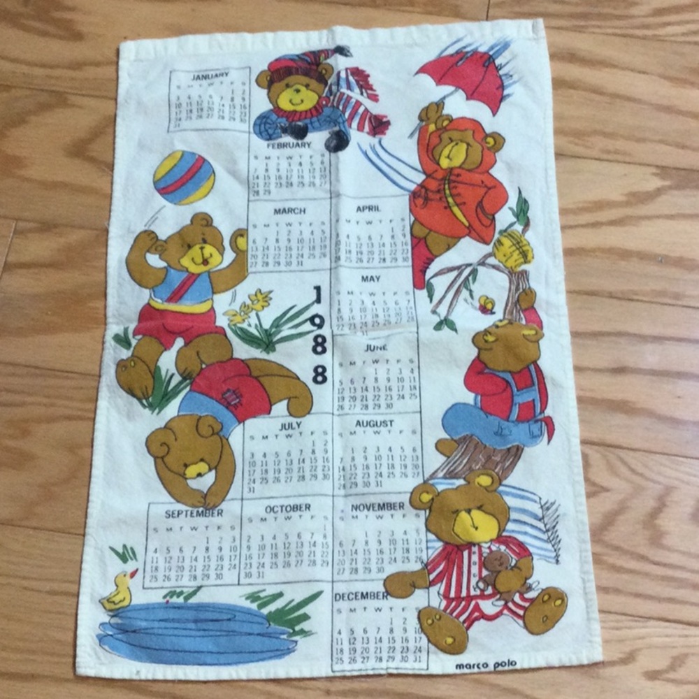 1988 Marco Polo teddy bear tea towel